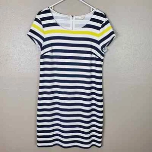 Maison Jules Women's Navy/White Striped Short Sleeve Shift Dress Casual Work M - Picture 1 of 4