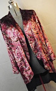 SCHÖNE Ania A Damen Samt Samt Jacke Wickel Kimono Paisley Rosa Schwarz Lg - Bild 1 von 10