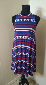 Disney Parks SMALL Women's RED WHITE BLUE A-line Swing Dress Cut Out Patriotic - Picture 1 of 10