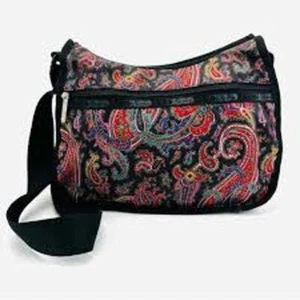 LeSportSac Medium Adjustable Vintage Blk Red Paisley Crossbody Purse Bag - Picture 1 of 7