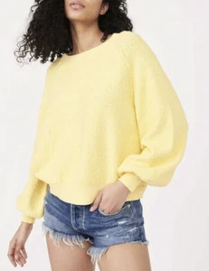 FREE PEOPLE WOMEN'S SUNSHINE YELLOW TEXTURED FOUND MY FRIEND PULLOVER Sz S - Picture 1 of 6