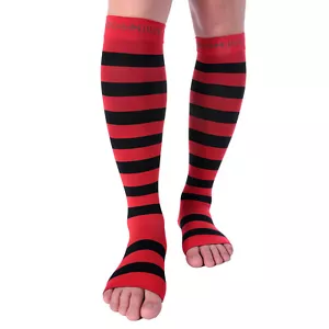 Doc Miller Open Toe Socks Compression 15-20 mmHg Recovery Varicose Veins RED/BLK - Picture 1 of 9