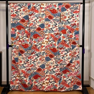 K82436 Japanese Kimono 100%Silk Komon Bingata Butterfly - Imagen 1 de 23