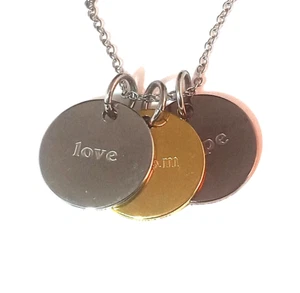 STAINLESS STEEL INSPIRATIONAL TRIPPL DISK, LOVE, DREAM, HOPE, PENDANT, 20" - Picture 1 of 2