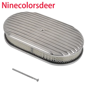 Filtro de aire de aluminio pulido ovalado con aletas completas de 15" para SBC BBC 350 454 Ford - Imagen 1 de 7