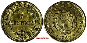 Costa Rica ottone 1940 5 centesimi UNC KM# 151 (15 152) - Foto 1 di 3