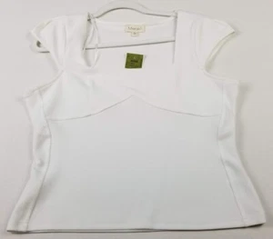 NEW Meraki Top Women’s Extra Large XL Cream Squareneck Short Cap Sleeve Stretch - Picture 1 of 12
