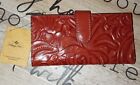 New Patricia Nash Nazari Floral Tooled Leather Ochre Red Wallet Bifold RFID