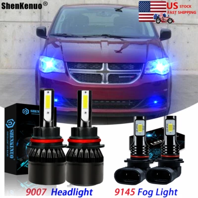 For Dodge Caravan Grand Caravan 2001-2007 Blue LED Headlight & Fog Bulbs Kit 4X - Image 1 of 4