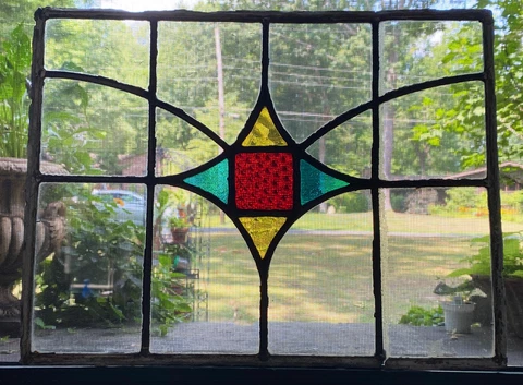 Antique Leaded Clear Wavy Glass & Stained Glass Window Panel Insert Textured Cover