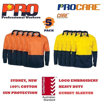 5 pack Hi Vis Work Shirt close front no tape long sleeve cotton drill PRO - image 1 of 4