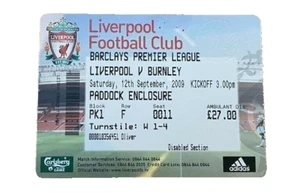 LIVERPOOL V BURNLEY - PREMIER LEAGUE - BOLETO DE PARTIDO - 12/9/2009 - Imagen 1 de 1