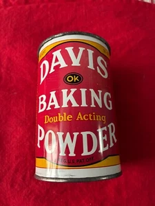 Lata en polvo para hornear Davis vintage 12 oz rojo/blanco gráficos - decoración de cocina retro - Imagen 1 de 7