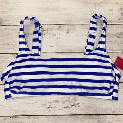 Xhilaration Bikini Top Womens Medium Blue White Stripe Swim Removable Pads NEW M - Image 1 of 4