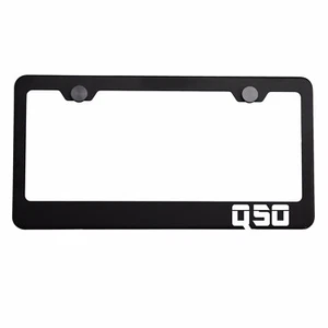 Matte Black License Plate Frame Chrome Q50 Laser Etched Metal Screw Cap - Picture 1 of 7