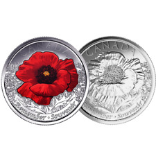🇨🇦 Canada two quarter 25 cents Poppy coins, "In Flanders Fields" Poem, 2015