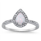 White Lab Opal Teardrop Solitaire Ring New .925 Sterling Silver Band Sizes 5-10