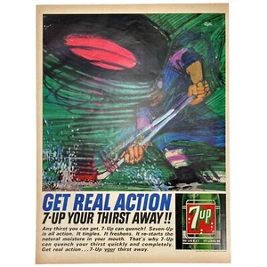 1964 7-Up - Hockey "Get Real Action" "7 Up Your Thirst Away!!" Vintage Printanzeige - Bild 1 von 1