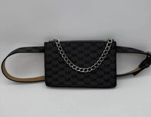 Michael Kors Pull Chain Belt Bag Fanny Pack Black Logo MK - Picture 1 of 9