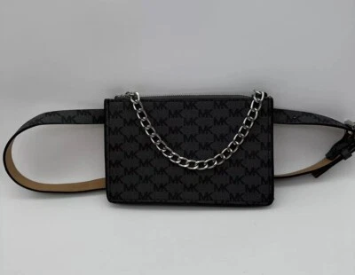 Michael Kors Pull Chain Belt Bag Fanny Pack Black Logo MK - Image 1 of 4