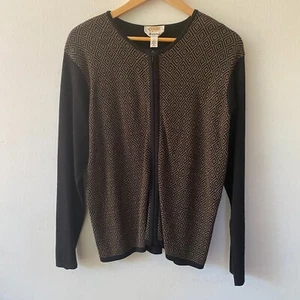 Talbots Cardigan Womens Large Made in Italy Full Zip Black Cotton Viscose - Picture 1 of 7