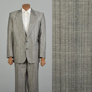 Large 1980s Mens Two Piece Suit Silver Grey Laurence Stevens Eric-Salm - Picture 1 of 10