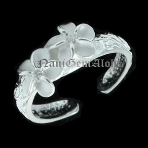 Anillo hawaiano de plata esterlina 925 grabado 2 flores de plumería 4 mm punta CZ - Imagen 1 de 1
