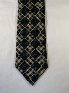 Corbata ancha de seda Hugo Boss vintage - geométrica negra/dorada - sensación de lana - Imagen 1 de 4