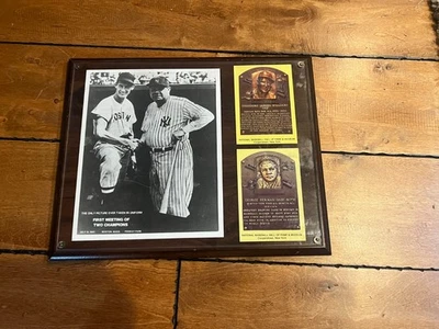 BABE RUTH TED WILLIAMS 1943 PHOTO FIRST MEETING PLAQUE W/ 2 HOF POSTCARDS 12X15" - Image 1 of 4