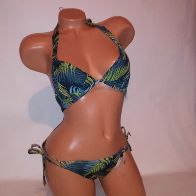 Bikini de Natación Victoria Secret XS Parte Superior e Inferior Negro Verde Tropical Hojas de Palma Nuevo Foto 1 de 4