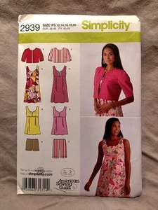 Simplicity Pattern #2939 UNCUT 2008 Mini Dress Top Shorts Jacket Sz 12 - 20 - Picture 1 of 3