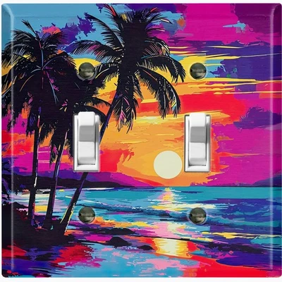 金属灯开关插座盖墙板棕榈树海滩活力日落 OCN133 — 第 1/3 张图片