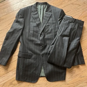 Ermenegildo Zegna Cashmere Wool Roma Charcoal Pinstripe Suit Jacket Pant 42R 54L - Picture 1 of 16