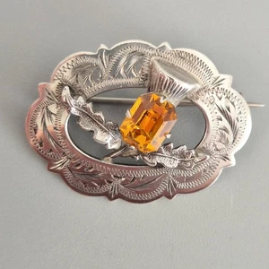 Broche de cardo vintage 1953 Ward Bros. imitación citrino plata de ley 925 Glasgow - Imagen 1 de 3