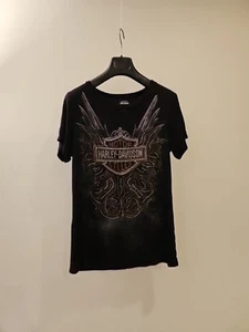 Harley-Davidson Women's Midnight Rider T-Shirt Studded Wings Graphic Size Large - Picture 1 of 3