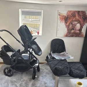 Icandy orange 3 double/twin Pram Crushed Black Velvet - Beautiful - Picture 1 of 7