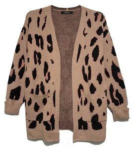 Modischer goldbeiger Cardigan Pullover mit Leopardenmuster vorne offen, Größe L - Bild 1 von 4