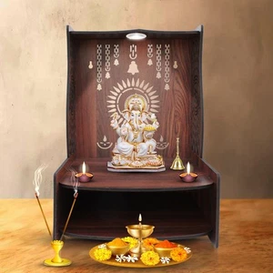 Luxurious Wooden Pooja Mandir for Home with Spacious Shelf & Focus Lights - Picture 1 of 6