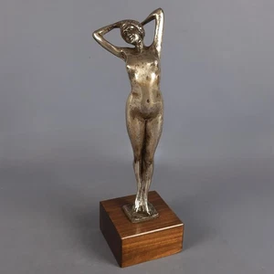 Statua Donna Bronzo Argentato Base Legno Design Classico Italia Vintage Anni ‘60 - Foto 1 di 17