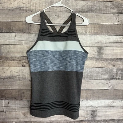 Sujetador sin mangas PrAna Alois espalda cruzada a rayas gris azul yoga correr grande Foto 1 de 4