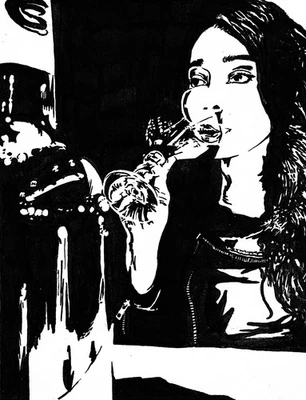 Pincel y tinta original Pinot Noir dibujo expresionismo retrato negro Foto 1 de 2