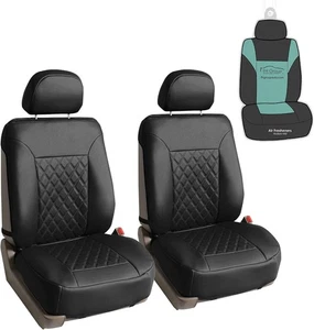 FHGroup Deluxe Faux Leather Diamond Pattern Front Set Car Seat Cover Black *NEW* - Bild 1 von 7