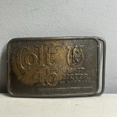 Vintage 1970s Colt 45 Malt Liquor National Brewing Company Beer Buckle - Image 1 of 3