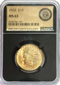 1932 GOLD UNITED STATES $10 INDIAN HEAD EAGLE US MINT LABEL NGC MINT STATE 63 - Picture 1 of 2