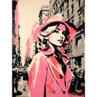 Retro Fashion Woman with Hat and Pink Trench Coat Huge Wall Art Poster Print
