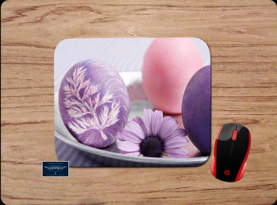 PINK & PURPLE SPRING EASTER EGGS FEATHER PC MOUSE PAD DESK MAT HOME SCHOOL WORK - Image 1 of 1