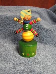 Vintage Wooden Clown Jester on Ball Push Puppet Toy - Picture 1 of 3