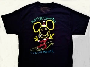 T-shirt Surf Babbo Natale spiaggia cacao nera manica corta cotone media nuova - Foto 1 di 3