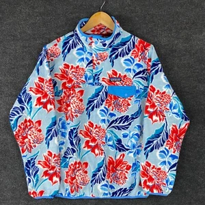 Patagonia Synchilla Womens Jacket XL Blue Floral Long Sleeve Snap-T Pullover - Picture 1 of 19