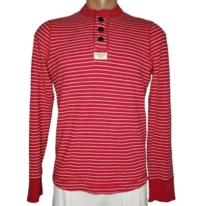 Abercrombie &Fitch Thermal Henley Muscle Men's Large L/S Red White Stripe Cotton - Picture 1 of 6